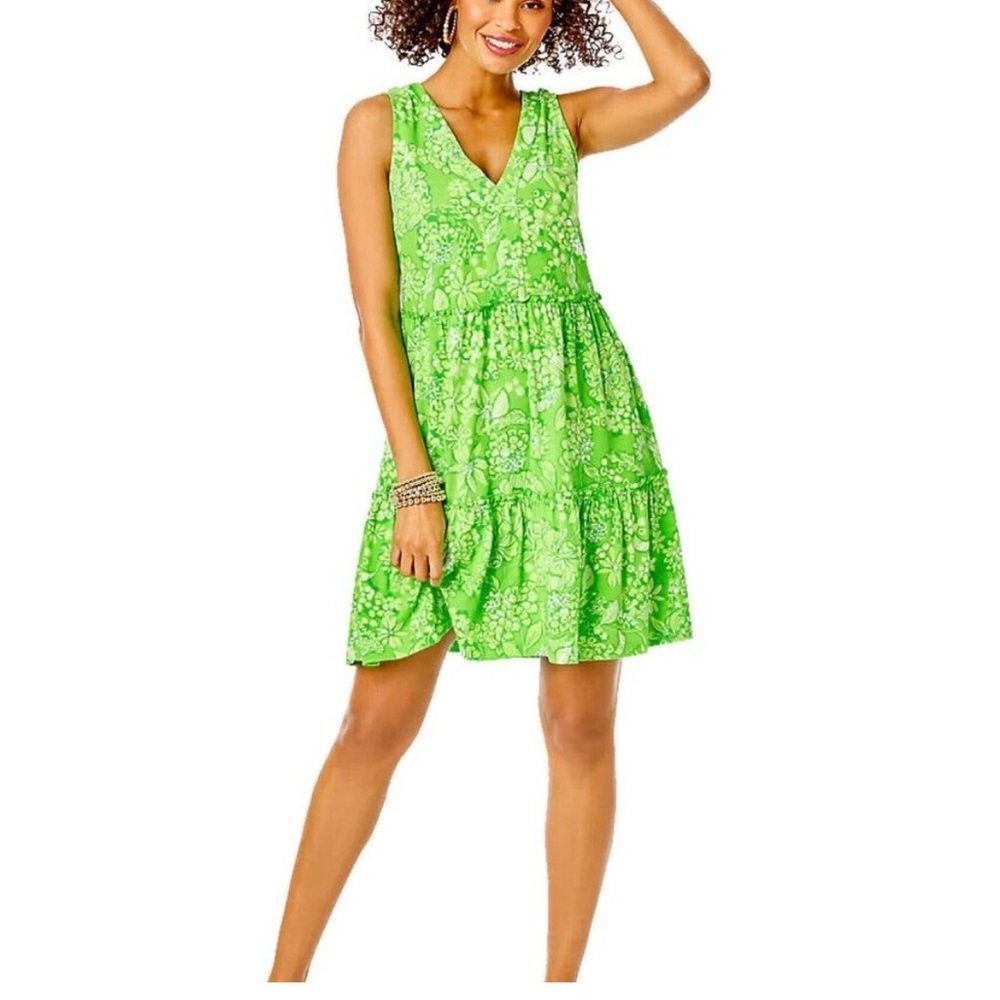 Lilly Pulitzer Green Floral Scoop Neck Dress